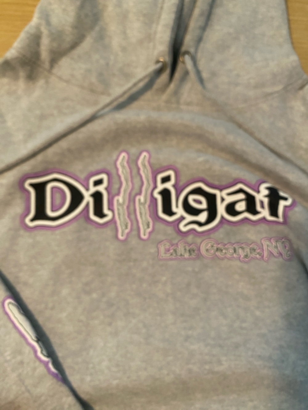 Dilligaf Grey Graphic Hoodie with Purple Accents from LAKE GEORGE NY - Picture 6 of 14